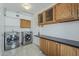 Laundry room with stainless steel washer and dryer, cabinetry and laminate countertop at 2605 E Fountain St, Mesa, AZ 85213