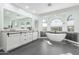 Elegant main bath features soaking tub, dual vanities, and arched windows at 4497 E Carriage Way, Gilbert, AZ 85297