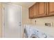 Convenient laundry room with washer, dryer, and storage cabinets at 6073 E Beck Ln, Scottsdale, AZ 85254