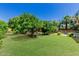 Spacious backyard with mature citrus trees, lush lawn, and a view of the sparkling pool at 12837 N 68Th St, Scottsdale, AZ 85254
