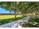 Scenic walking path through a lush green park with mature shade trees at 21266 S 213Th Pl, Queen Creek, AZ 85142