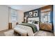 Stylish bedroom with a blue accent wall, modern art, and a comfortable bed with decorative pillows at 24645 N 164Th Dr, Surprise, AZ 85387