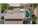 Overhead view of the home showcasing a private backyard oasis with a sparkling pool and mature landscaping at 2627 E Gary Way, Phoenix, AZ 85042