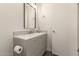 Bathroom featuring a gray vanity with a white countertop and modern fixtures at 2826 E Cactus Rd, Phoenix, AZ 85032