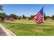 Expansive green lawn adorned with American flags creating a patriotic display at 41825 W Mesquite Rd, Maricopa, AZ 85138