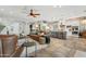 Open-concept living room and kitchen featuring ample seating, modern appliances, and a bright, airy atmosphere at 7503 S Roanoke St, Gilbert, AZ 85298