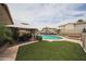Spacious backyard with a pool, fire pit, gazebo, and lush artificial turf for year-round enjoyment at 16036 W Desert Bloom St, Goodyear, AZ 85338