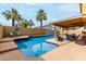 Inviting backyard pool with lush palm trees, patio seating, perfect for relaxation and summer fun at 3358 W Sandra Ter, Phoenix, AZ 85053