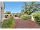 Landscaped backyard featuring lush foliage, colorful flowers, a stone walkway, and a cozy seating area at 3521 N Hooper St, Buckeye, AZ 85396