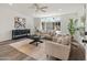 A bright living room features modern decor, neutral tones, wood-look floors and plenty of natural light at 3824 W Puget Ave, Phoenix, AZ 85051