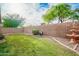 Spacious backyard featuring block walls, a lush lawn, and mature trees at 636 E Redondo Dr, Gilbert, AZ 85296