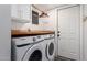 The laundry room is bright and features a wood counter and new Samsung washer and dryer at 15038 N 22Nd St, Phoenix, AZ 85022