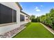 Backyard featuring low-maintenance turf, rock landscaping, and lush green hedges at 21104 E Poco Calle --, Queen Creek, AZ 85142