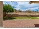 The well-kept backyard is landscaped with stone and artificial turf and includes a low retaining wall at 22040 N 119Th Dr, Sun City, AZ 85373