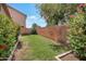 A charming backyard featuring lush hibiscus bushes and a well-maintained lawn at 2366 E Spruce Dr, Chandler, AZ 85286