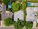 Aerial view showcasing the backyard pool, mature trees, and roof of the home at 302 E Orange Dr, Phoenix, AZ 85012