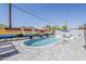 Beautiful pool area features a colorful mural, water features, ample seating, and a paved patio at 1003 E Marigold Ln, Tempe, AZ 85288