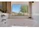 Relaxing jacuzzi tub with a view of the greenery outside the window at 18550 W Mcneil St, Goodyear, AZ 85338