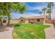Backyard view featuring a grassy lawn and block fence for added privacy at 3620 E Ludlow Dr, Phoenix, AZ 85032