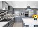 Well-equipped modern kitchen featuring gray cabinetry, stainless steel appliances and an expansive countertop space at 1702 E Staghorn Ln, Carefree, AZ 85377