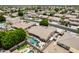 Aerial view of a backyard featuring a sparkling pool, a patio, and beautifully landscaped surroundings at 8738 W Runion Dr, Peoria, AZ 85382