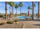 Resort-style community pool surrounded by palm trees and seating areas, perfect for relaxation and socializing at 3640 E Torrey Pines Ln, Chandler, AZ 85249