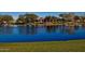 This stunning view overlooks the pond with geese swimming in the water by the community center at 3773 E Stampede Dr, Gilbert, AZ 85297