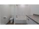 Bathroom featuring a shower/tub combo and a single sink vanity at 46 S 96Th St, Mesa, AZ 85208