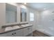 Bright bathroom features a dual sink vanity with a step-in shower, providing space and convenience at 46 S 96Th St, Mesa, AZ 85208