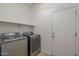 Convenient laundry room with modern washer and dryer, plus a nearby door for easy access at 5096 S 245Th Dr, Buckeye, AZ 85326