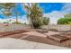 Backyard view of the garden beds, firepit, and concrete block fence providing privacy at 845 N Oak Ct, Chandler, AZ 85226