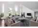Bright living room with high ceilings, modern furniture, and multiple view windows with lush outdoor scenery at 1111 W University Dr # 3016, Tempe, AZ 85281