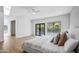 This bright main bedroom features light tones, wood floors, and exterior views at 11446 E Sweetwater Ave, Scottsdale, AZ 85259