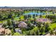 Stunning aerial view of an estate home with pool, lush landscaping, and lake views at 29 E Oakwood Hills Dr, Chandler, AZ 85248