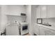 Bright laundry room with modern washer and dryer, ample cabinet space, and functional countertop at 10224 E Talameer Ave, Mesa, AZ 85212