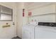 Convenient laundry room with washer, dryer, shelving and adjacent entry door at 11149 W Palm Ridge Dr, Sun City, AZ 85351