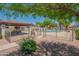 Community pool with shade structure, lounge chairs, surrounding desert landscaping, and perimeter fencing at 1506 N Oak St, Tempe, AZ 85288