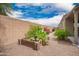 Backyard featuring a garden box, gravel, stepping stone pathway, and a block wall at 16031 W Williams St, Goodyear, AZ 85338
