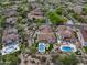 Impressive aerial view of a large estate home with multiple pools, outdoor living spaces, and manicured landscaping at 20055 N 96Th Way, Scottsdale, AZ 85255
