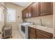 Well-equipped laundry room includes appliances, sink, cabinetry, and countertop space at 25971 W Taro Dr, Buckeye, AZ 85396