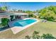 Inviting backyard pool with a lush lawn and covered patio, perfect for outdoor entertaining and relaxation at 1562 W Las Palmaritas Dr, Phoenix, AZ 85021