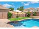 Inviting backyard pool with umbrella and lounge chairs creating a perfect spot for relaxation and entertainment at 2185 E Gillcrest Rd, Gilbert, AZ 85298
