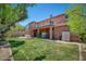 Expansive backyard with a large lawn, covered patio, and mature trees providing ample shade and privacy at 26703 N 90Th Dr, Peoria, AZ 85383