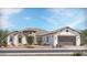 Charming single-story home showcasing a two-car garage, landscaped front yard, and Mediterranean-style architecture at 14687 N 73Rd Dr, Peoria, AZ 85381