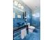 Unique bathroom with blue mosaic tile, glass countertop, and modern fixtures creates a bold, stylish statement at 15221 N Clubgate Dr # 2059, Scottsdale, AZ 85254