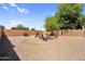 Gravel backyard featuring brick fence, mature trees, and an inviting fire pit area at 2738 E Silversmith Trl, San Tan Valley, AZ 85143