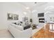 Bright living room with high ceilings, a fireplace, and comfortable white seating at 4446 E Woodridge Dr, Phoenix, AZ 85032