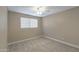Neutral bedroom featuring updated carpeting, a window with blinds, and a ceiling fan at 3491 N Arizona Ave # 174, Chandler, AZ 85225