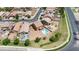 A bird's eye view showing a refreshing pool and landscape in the backyard of a single Gathering home at 36265 W Alhambra St, Maricopa, AZ 85138