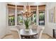 Breakfast nook featuring a round table, four chairs, and a view of the backyard water feature at 3731 E Halifax Cir, Mesa, AZ 85205